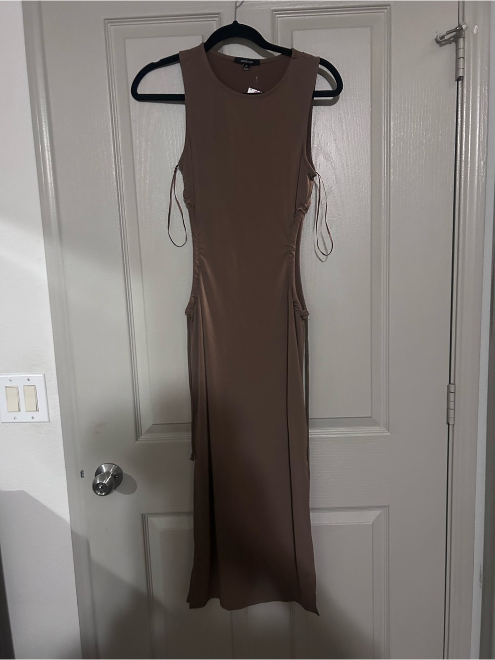 Ambiance Sleeveless Maxi Dress in Taupe Brown with Side Ties